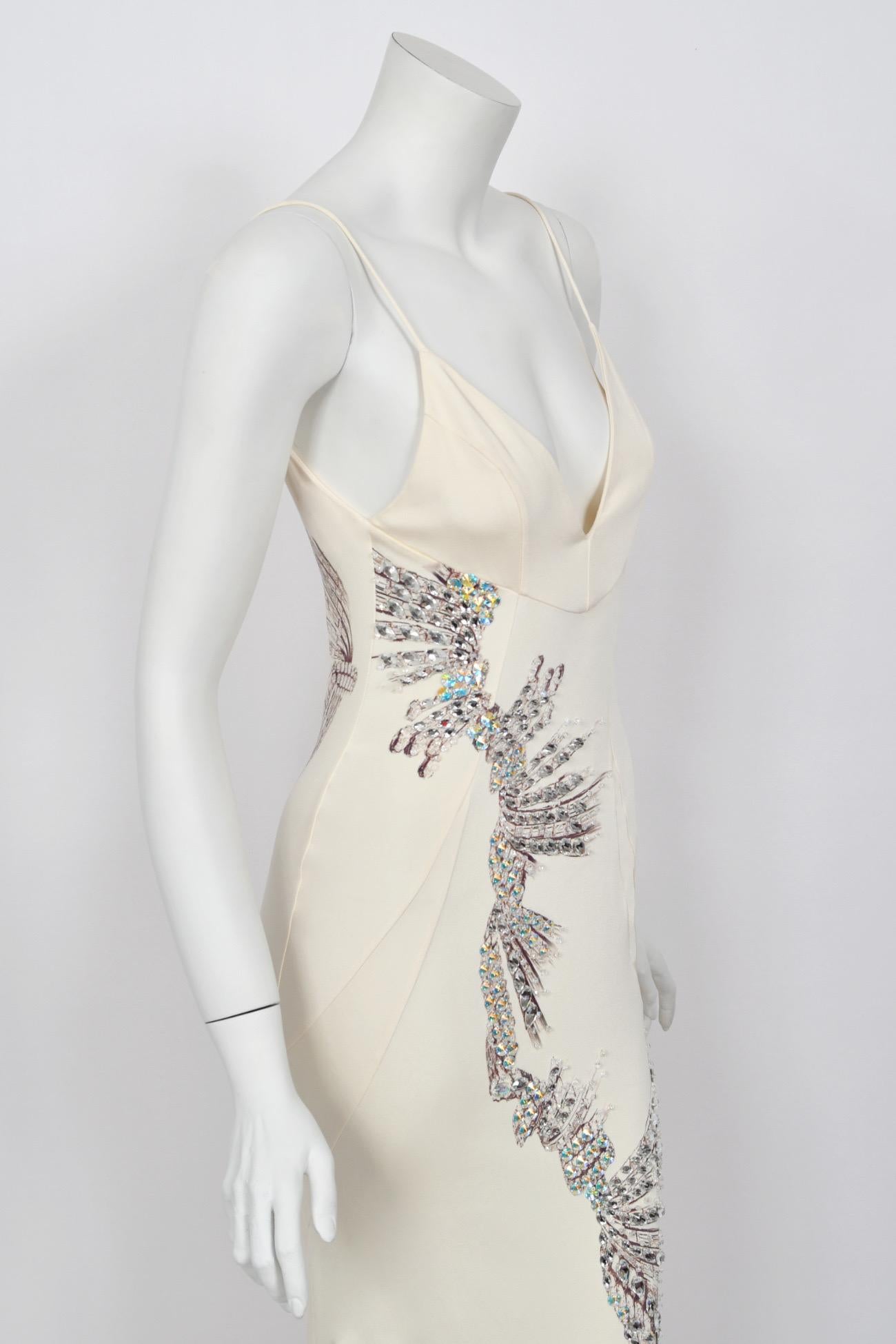 2002 Roberto Cavalli Runway Ivory Jeweled Stretch Silk 'Cindy Crawford' Gown 9