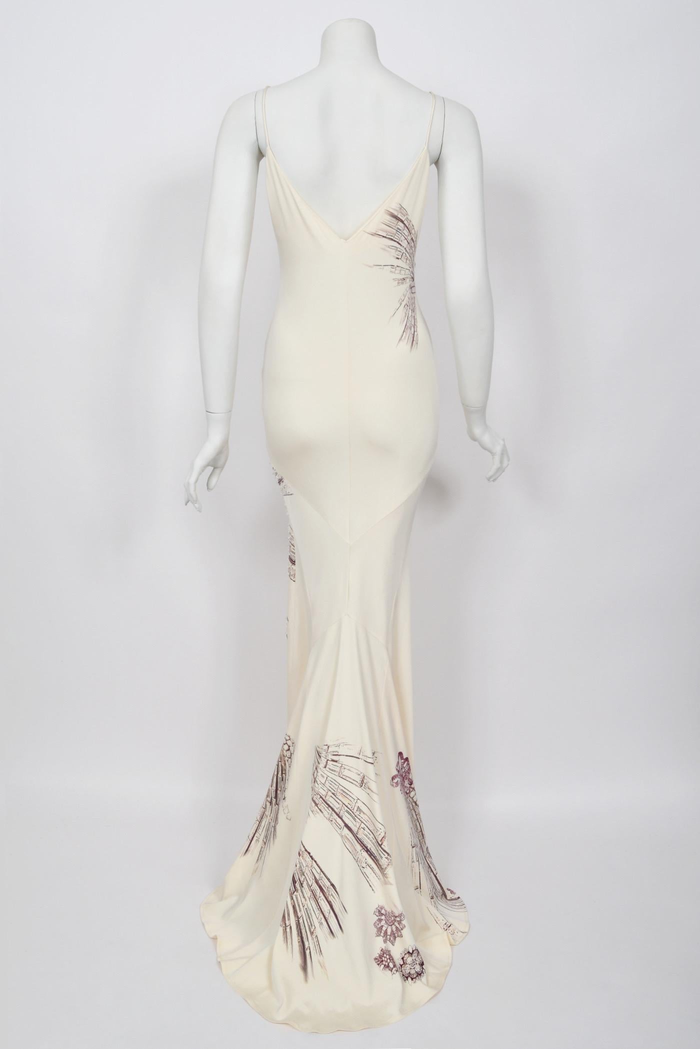2002 Roberto Cavalli Runway Ivory Jeweled Stretch Silk 'Cindy Crawford' Gown 11