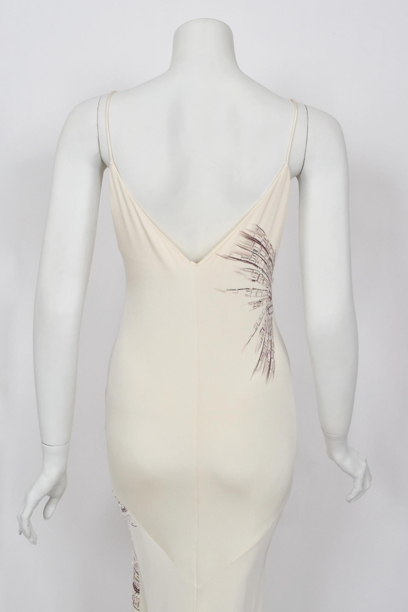 2002 Roberto Cavalli Runway Ivory Jeweled Stretch Silk 'Cindy Crawford' Gown 12