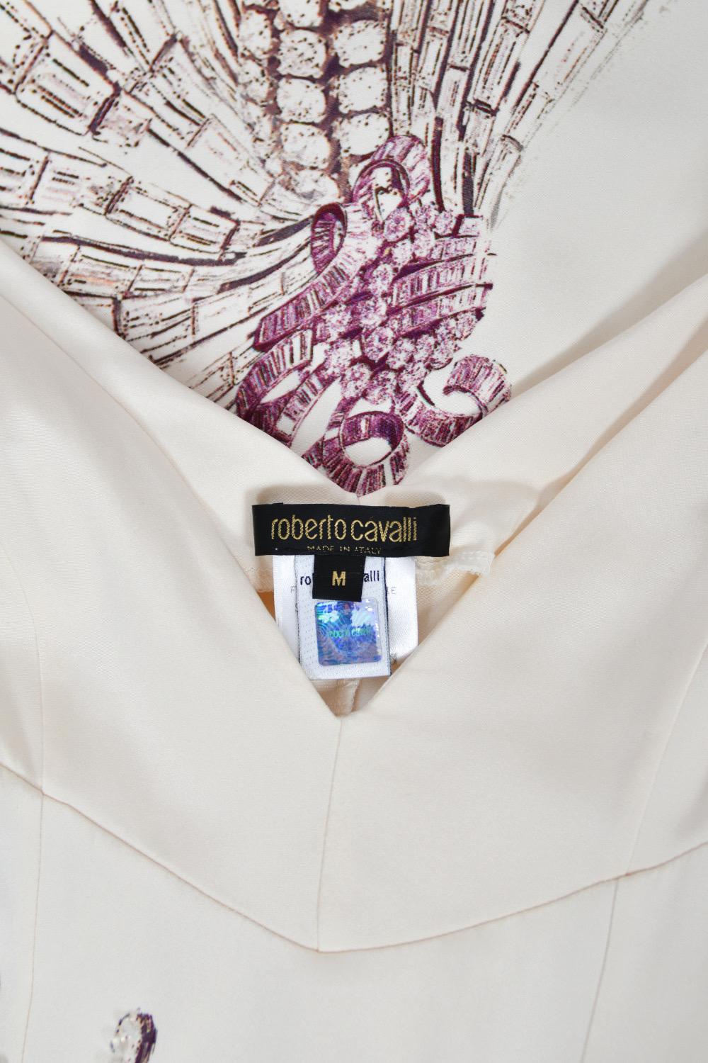 2002 Roberto Cavalli Runway Ivory Jeweled Stretch Silk 'Cindy Crawford' Gown 14