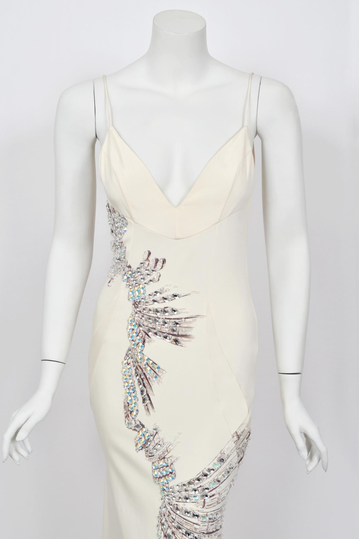 2002 Roberto Cavalli Runway Ivory Jeweled Stretch Silk 'Cindy Crawford' Gown 2