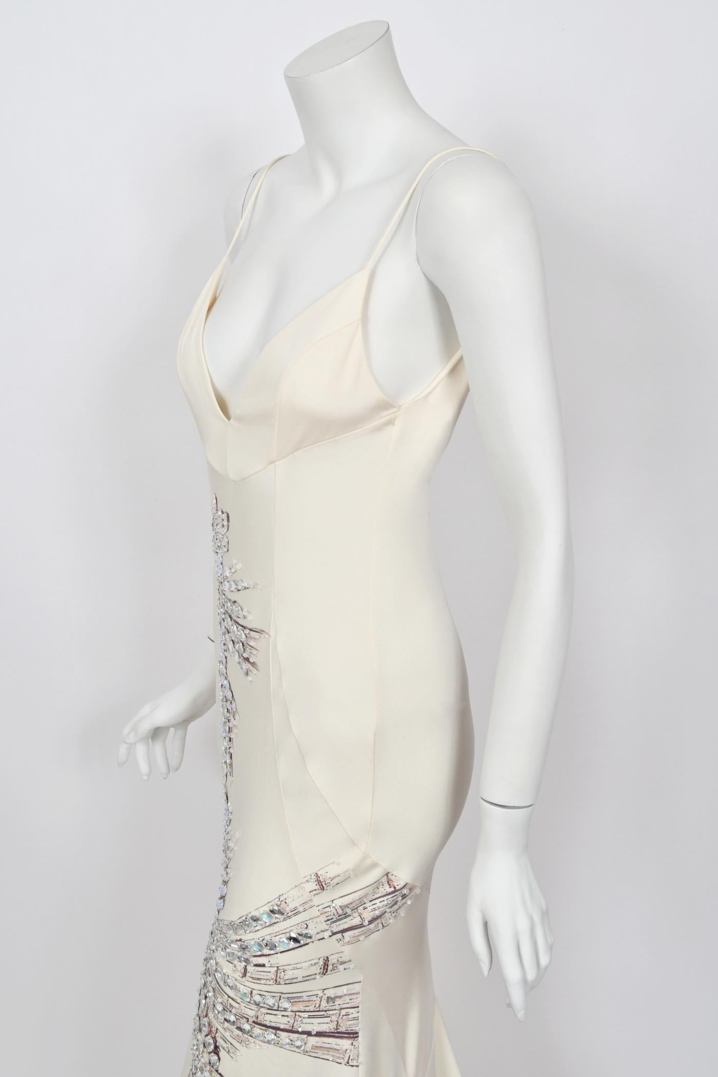 2002 Roberto Cavalli Runway Ivory Jeweled Stretch Silk 'Cindy Crawford' Gown 4