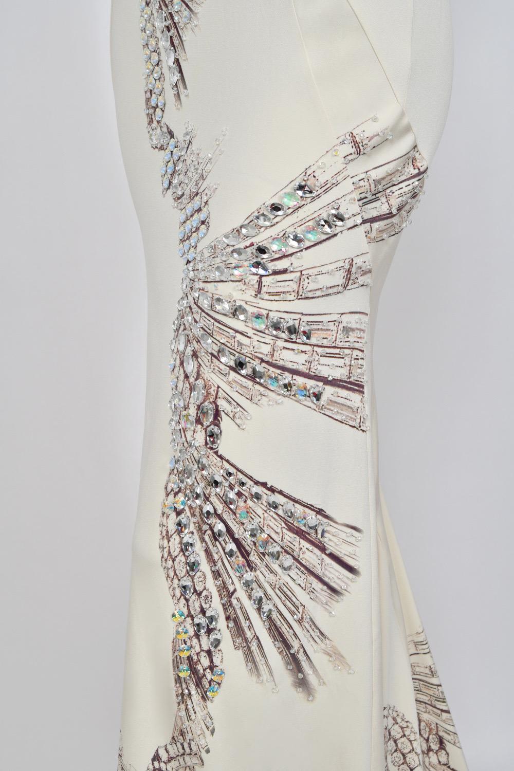 2002 Roberto Cavalli Runway Ivory Jeweled Stretch Silk 'Cindy Crawford' Gown 5