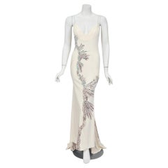 2002 Roberto Cavalli Runway Ivory Jeweled Stretch Silk 'Cindy Crawford' Gown