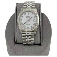 2002 Rolex Datejust 16234 36mm White Roman Dial 18K Gold Steel Box Paper