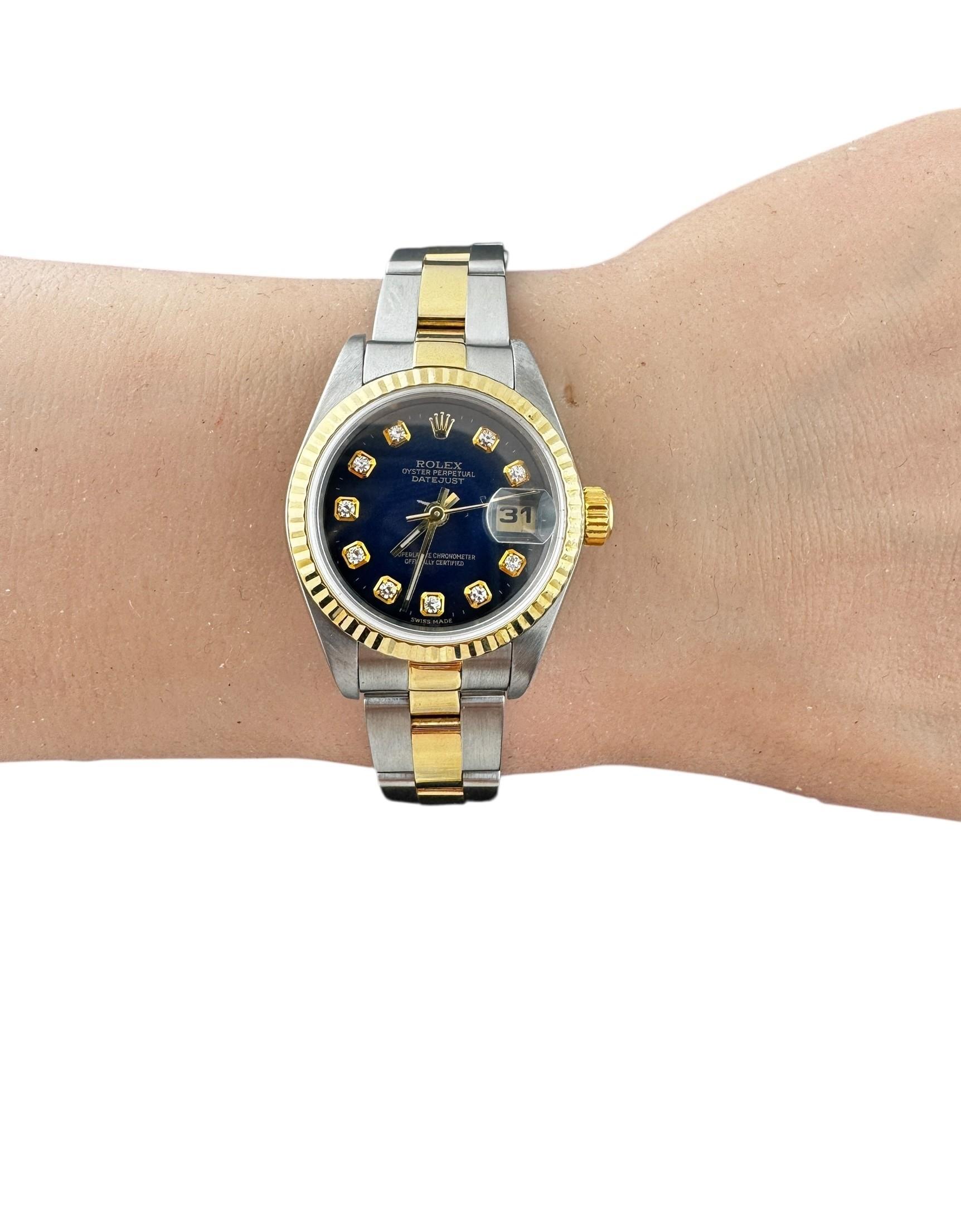 2002 Rolex Ladies DateJust Reloj Esfera Diamante Azul Dos Tonos 79173 #23237 Contemporáneo en venta