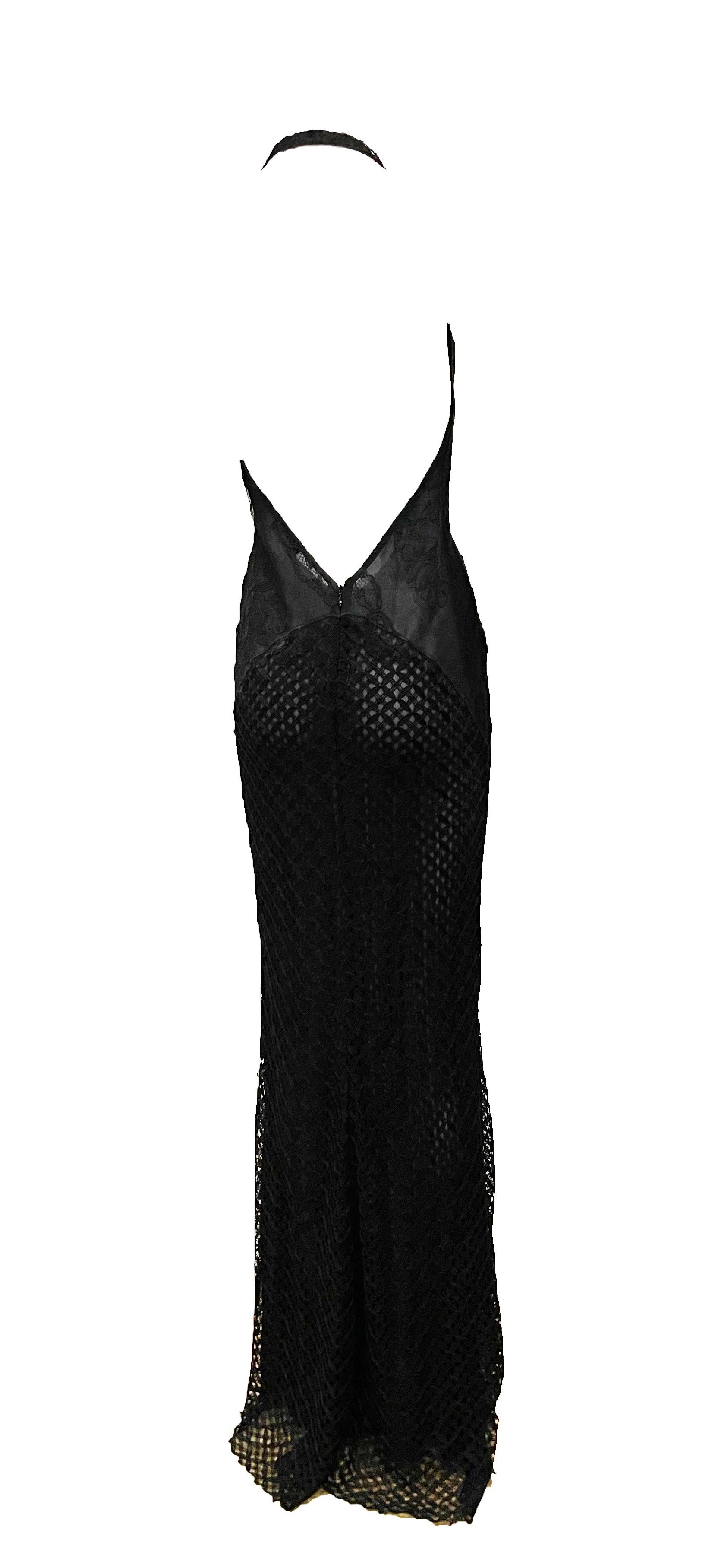 Women's 2002 S/S Gianni Versace Semi Sheer Black Halter Gown