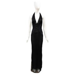 2002 S/S Gianni Versace Semi Sheer Black Halter Gown