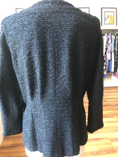 2002 Spring Chanel Cotton Blend Black w/Silver Flecks Boucle Zip Jacket 42FR