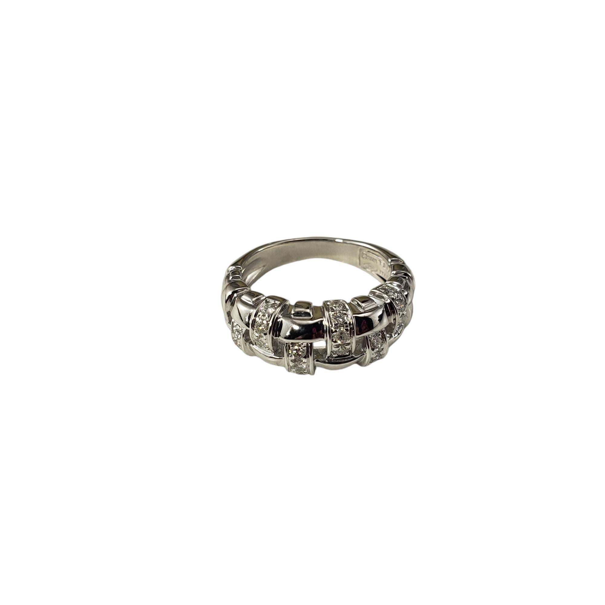 Tiffany & Co. 18 Karat White Gold and Diamond Vannerie Basket Weave Ring Size 6.5

This elegant 18K white gold band features 20 round brilliant cut diamonds set in a beautifully detailed basket weave design.  From the Vannerie collection for Tiffany