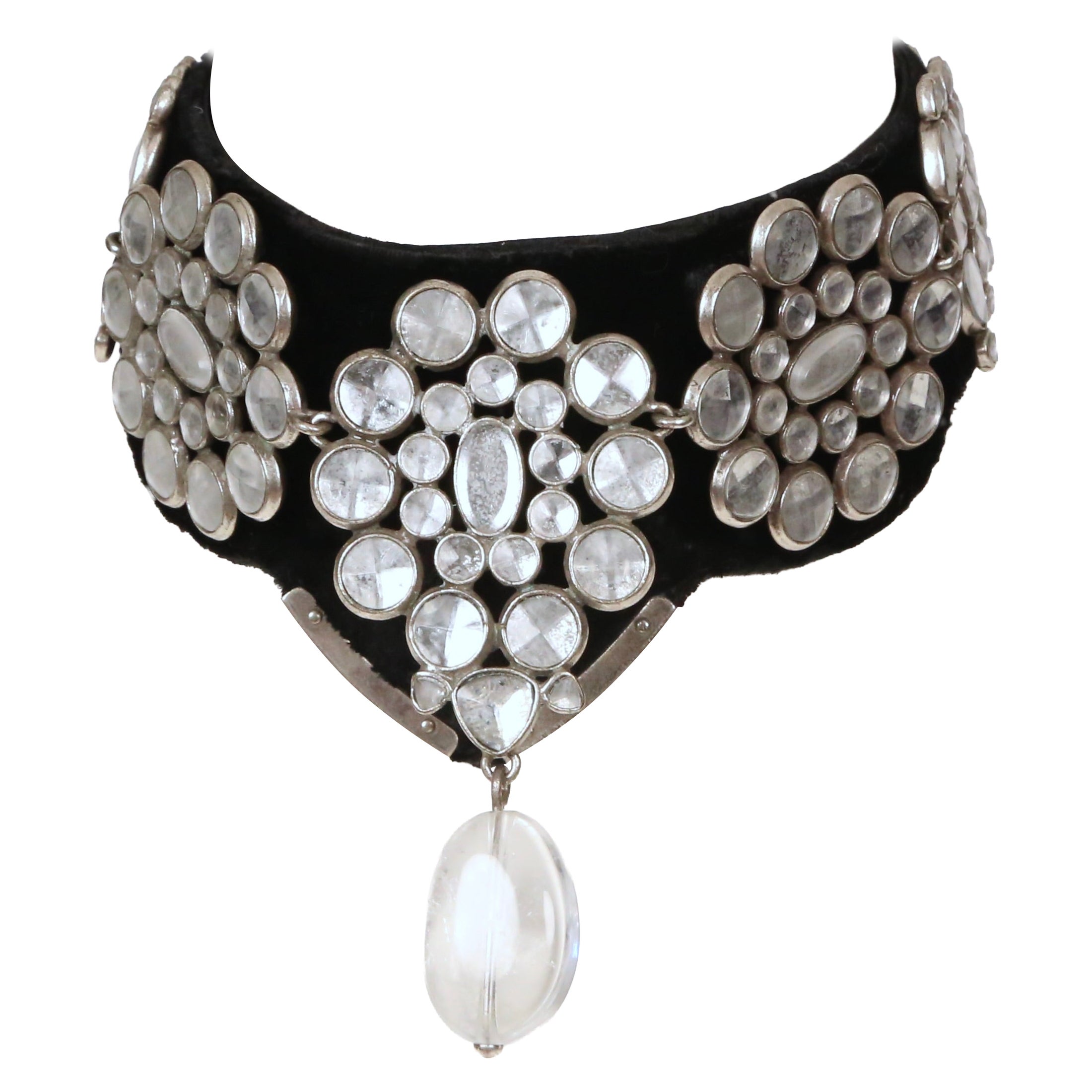 2002 Tom Ford for YVES SAINT LAURENT antiqued Crystal 
Velvet Choker Necklace For Sale