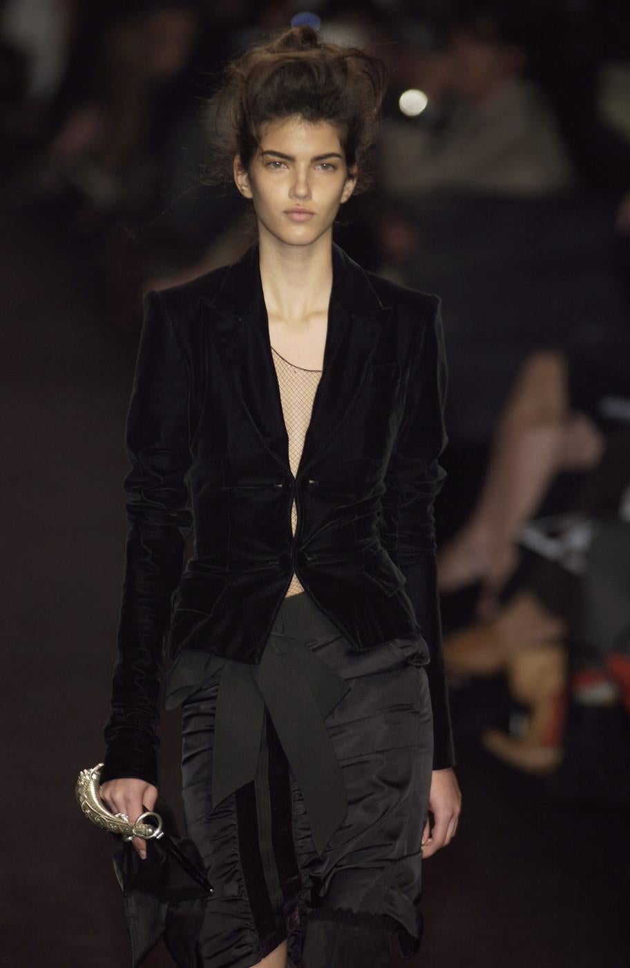2002 TOM FORD for YVES SAINT LAURENT black velvet runway skirt suit 5