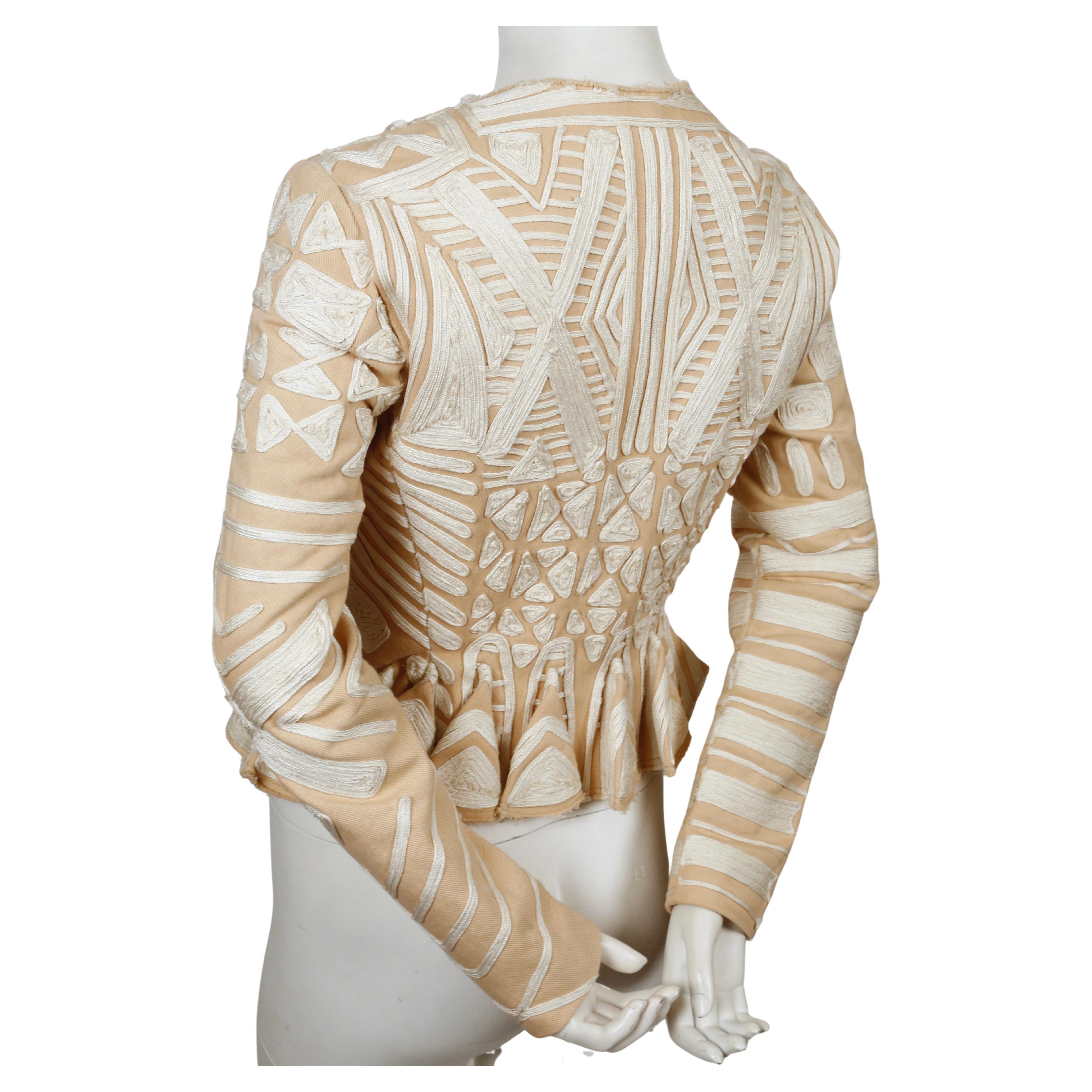 2002 TOM FORD For YVES SAINT LAURENT tan embroidered runway jacket In Good Condition For Sale In San Fransisco, CA