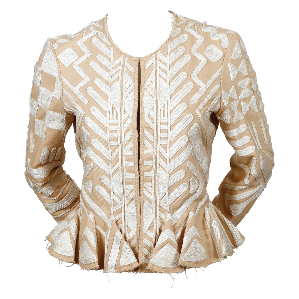 2002 TOM FORD For YVES SAINT LAURENT tan embroidered runway jacket For Sale