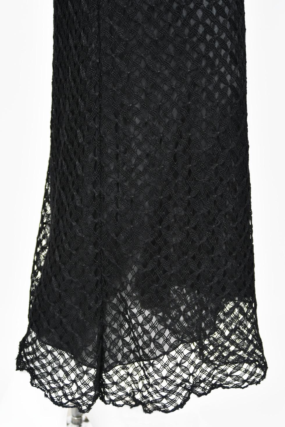 2002 Versace Couture Black Semi-Sheer Lace & Silk Fishnet Halter Hourglass Gown For Sale 8