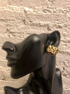 2002 Vintage CHANEL Gold Toned Quilted Flap Bag Clip On Earrings