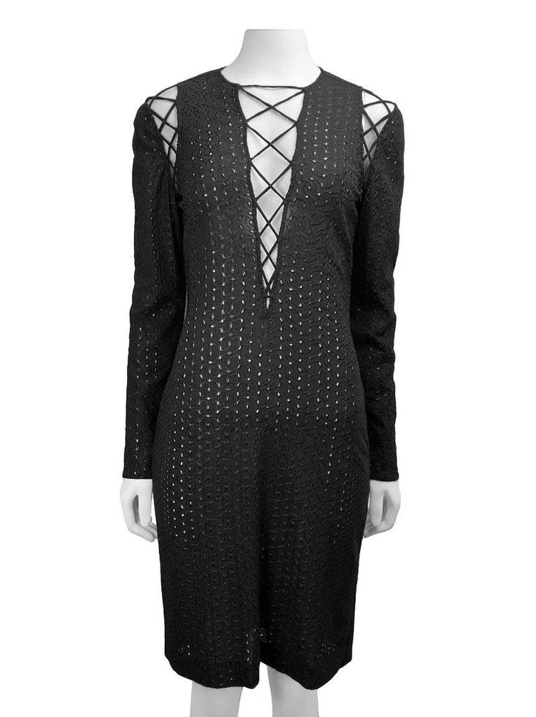 2002 Vintage Gianni Versace Couture Iconic Black Eyelet Dress For Sale