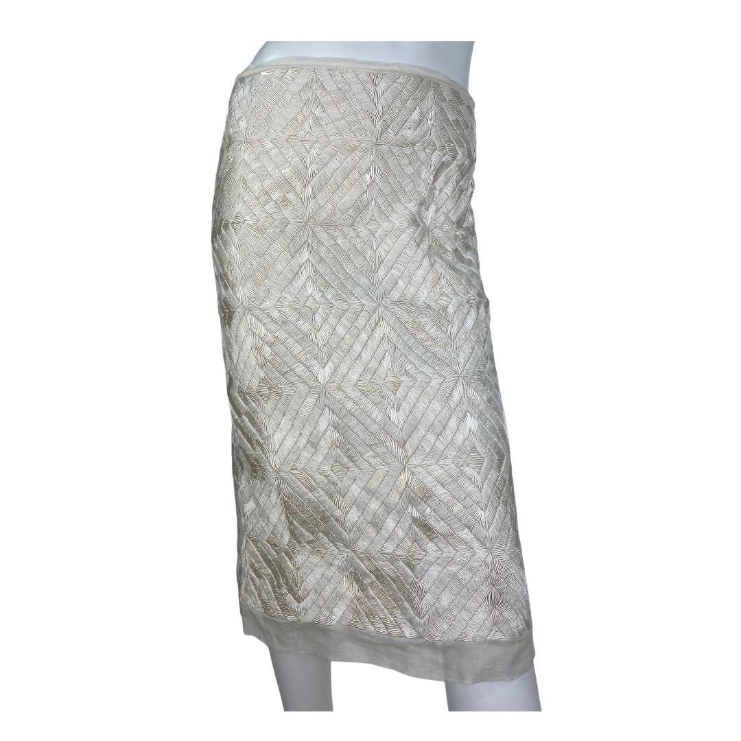 2002 Vintage Tom Ford for Gucci Hand Embroidered skirt in Pearl 40 - 4 In New Condition For Sale In Montgomery, TX