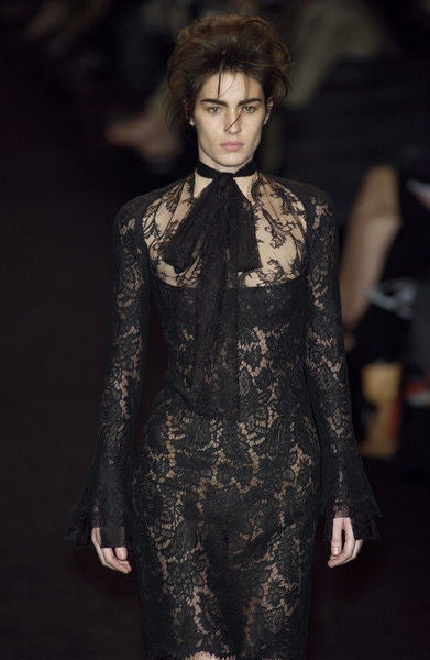 2002 Vintage Tom Ford for Yves Saint Laurent Black Lace Dress For Sale 2