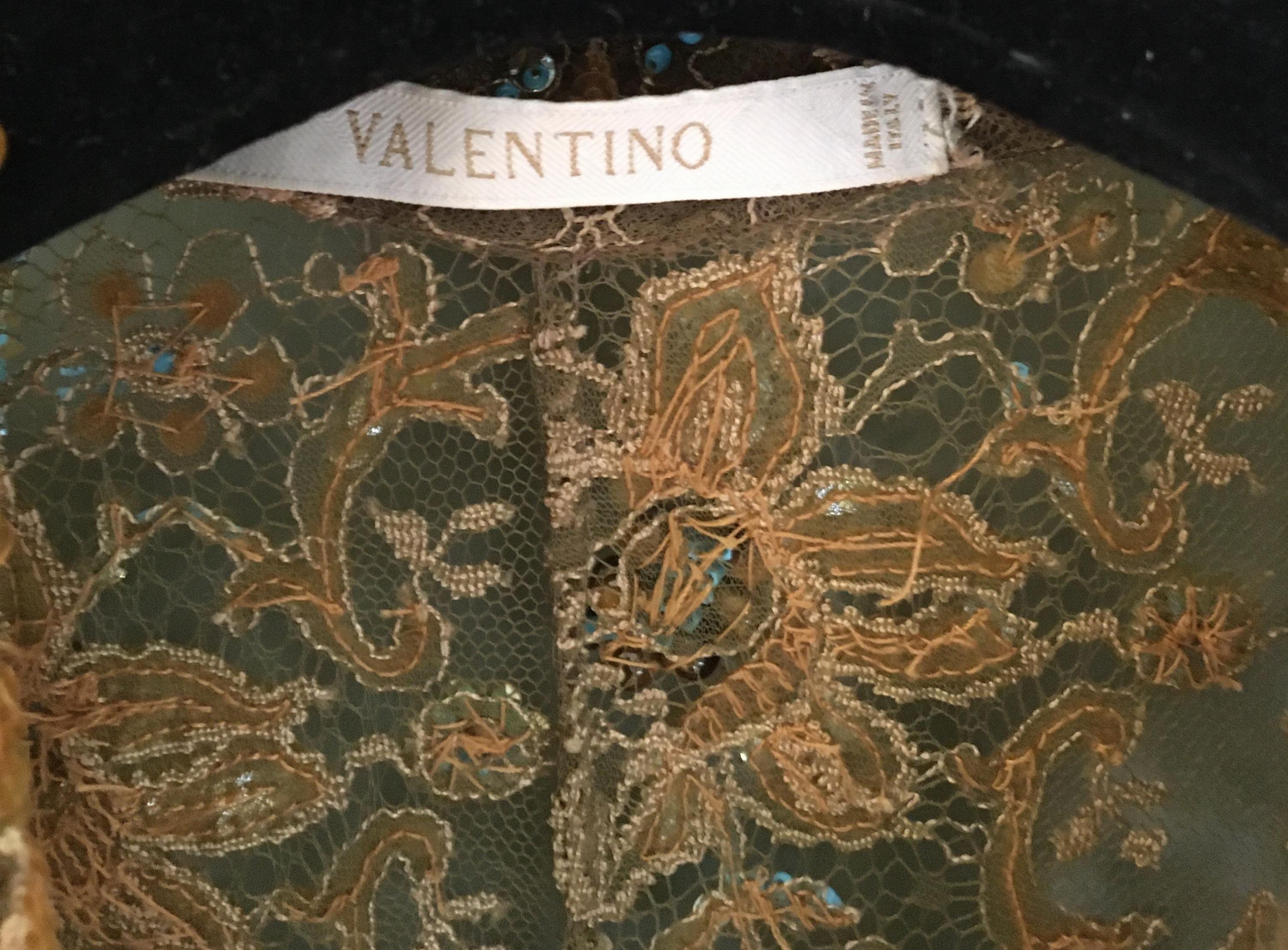 2002 Vintage Valentino Embellished Gold Lace Gown 3