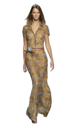 2002 Vintage Valentino Embellished Gold Lace Gown