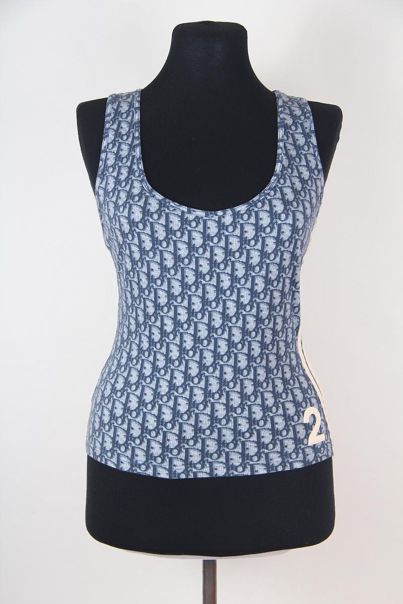 2002 Y2K Christian Dior By John Galliano Chaleco azul Trotter Camiseta sin mangas Negro en venta