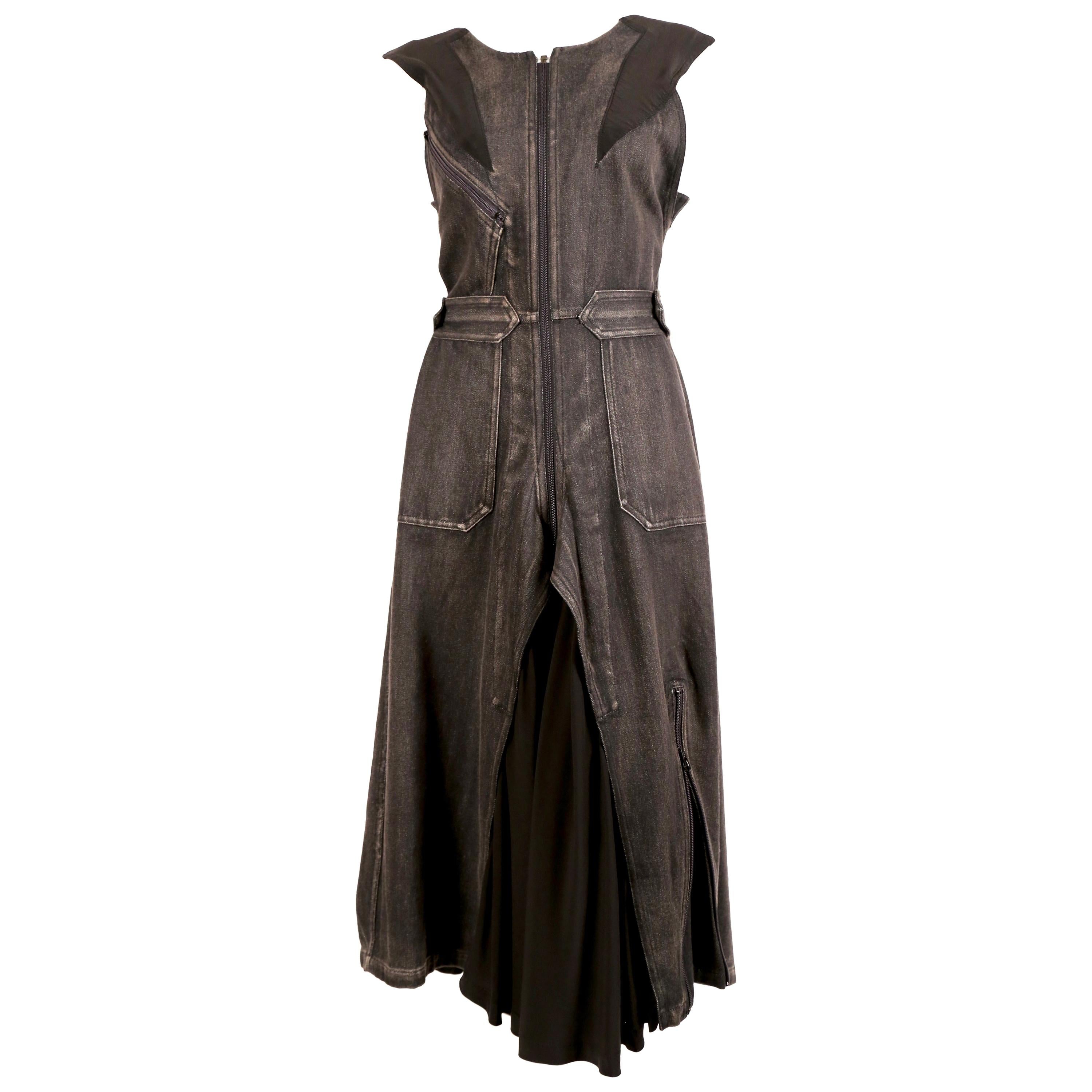 2002 YOHJI YAMAMOTO distressed black denim and silk runway dress For Sale