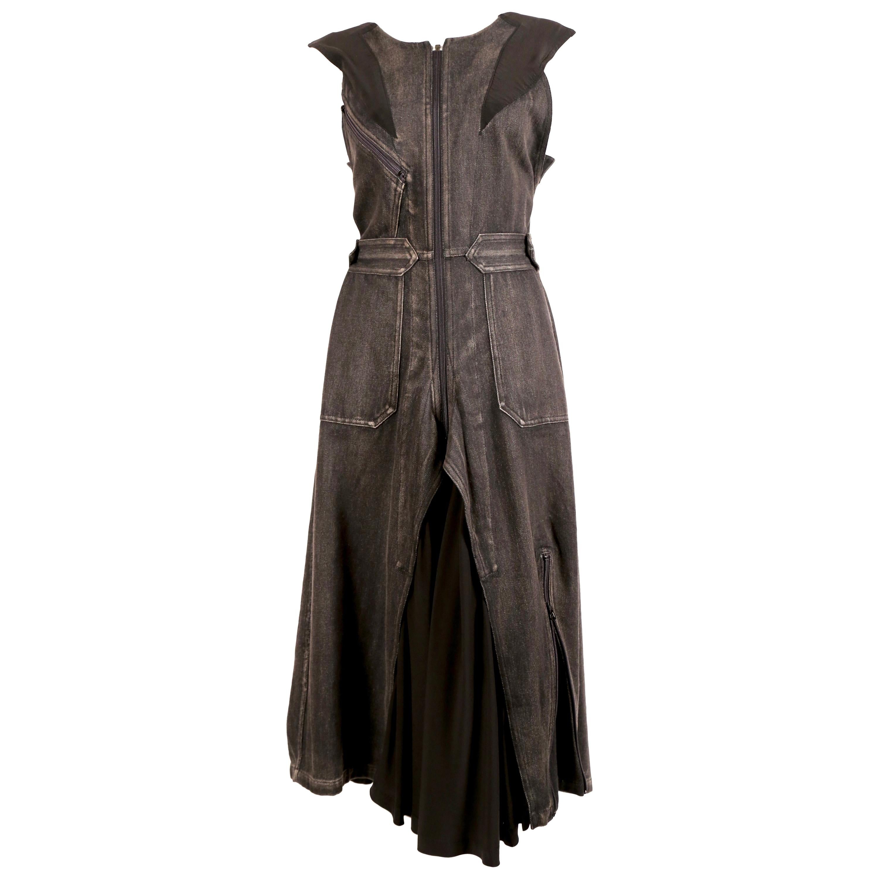2002 YOHJI YAMAMOTO distressed black denim and silk RUNWAY dress