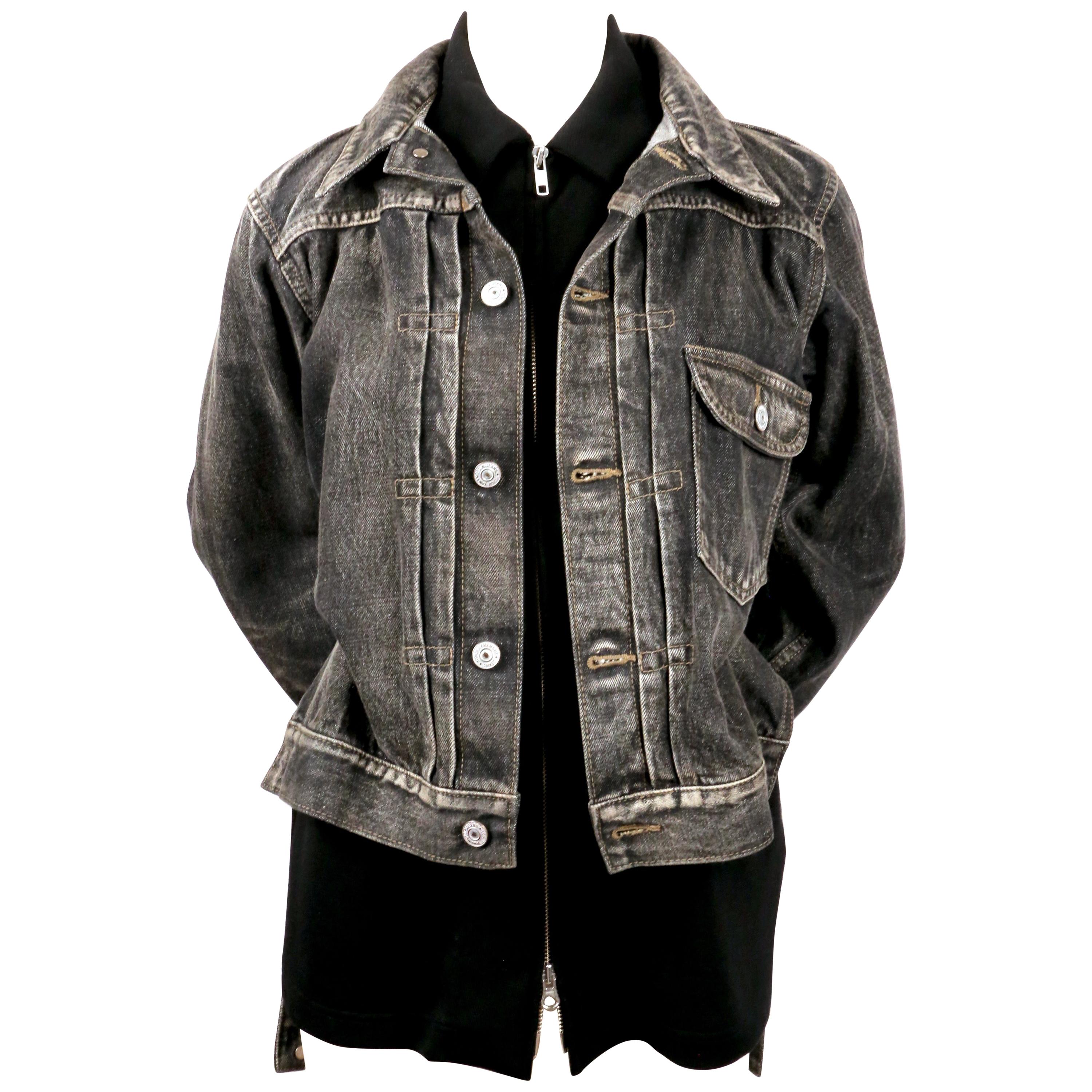 2002 YOHJI YAMAMOTO distressed black denim runway jacket For Sale at 1stDibs