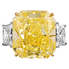 20.02ct Radiant Cut Three Stone Fancy Yellow Diamond Engagement Ring