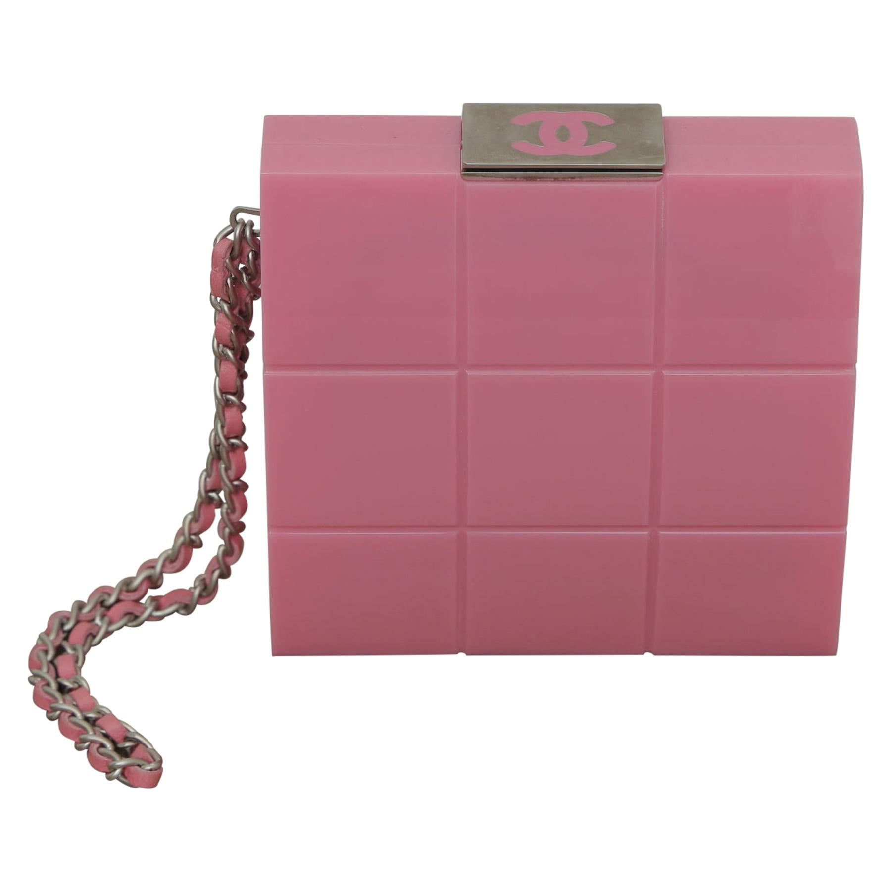  2002s Rare Chanel Perspex Lucite Minaudiere Pink Plastic Clutch For Sale