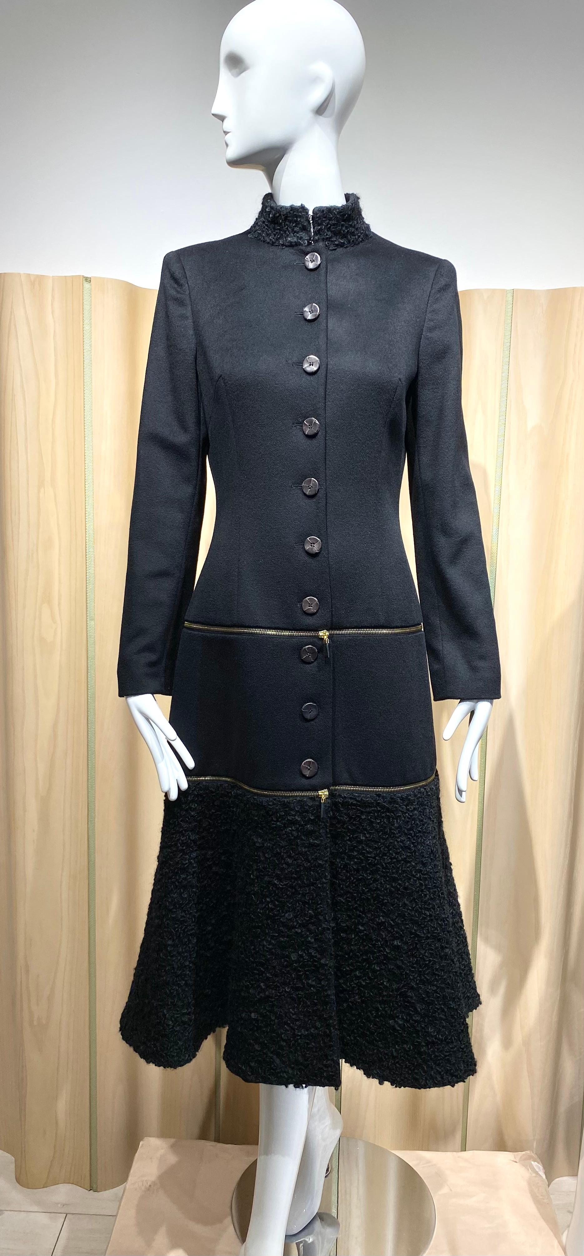 2003 Alexander Mcqueen Black Cashmere wool Coat Dress In Good Condition For Sale In Beverly Hills, CA