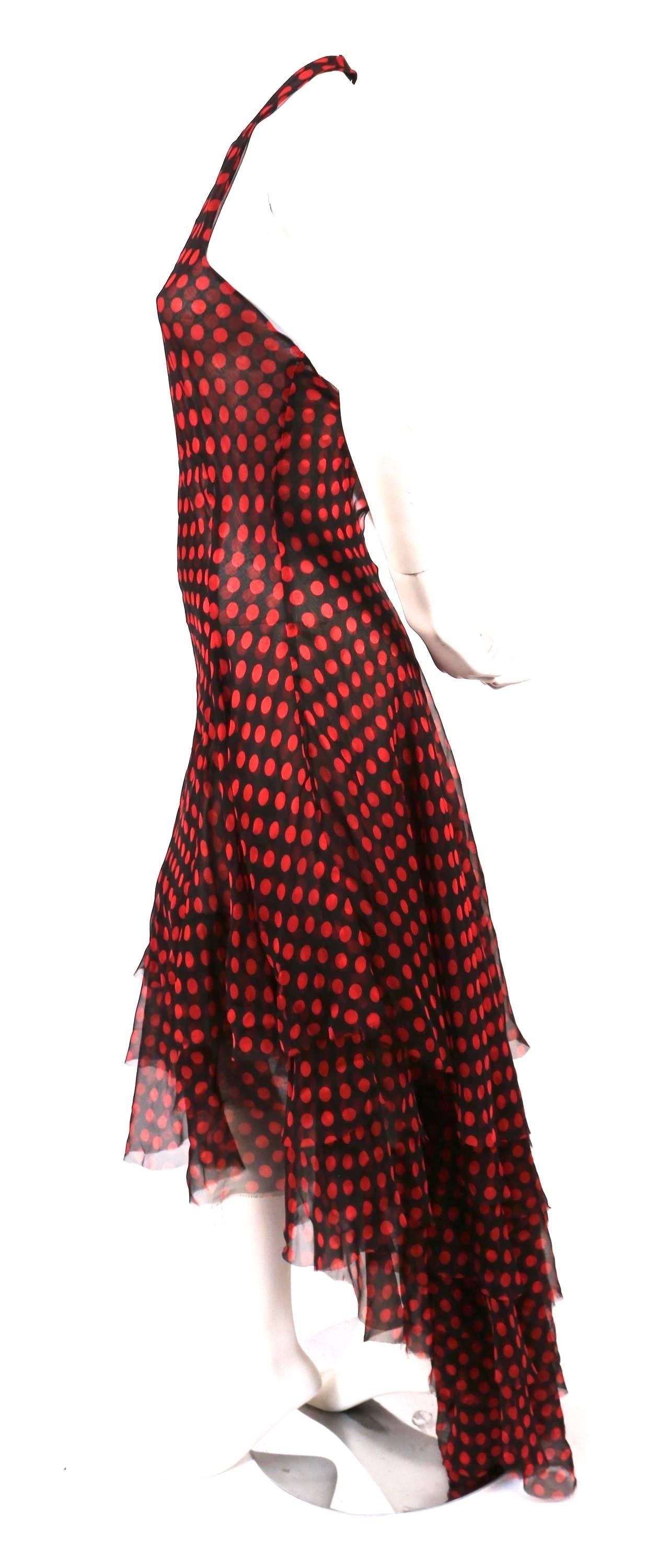 Black 2003 ALEXANDER MCQUEEN black tiered RUNWAY gown with red polka dots