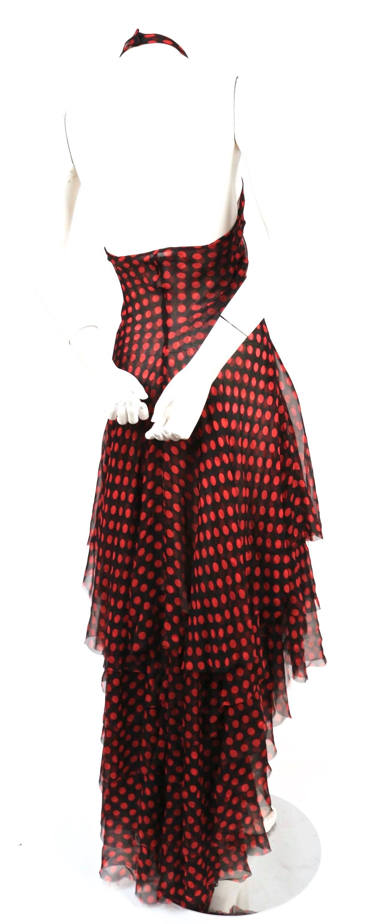 2003 ALEXANDER MCQUEEN black tiered RUNWAY gown with red polka dots In Excellent Condition In San Fransisco, CA