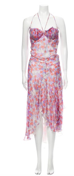 2003 Alexander McQueen Chiffon Cherry Printed Silk Dress