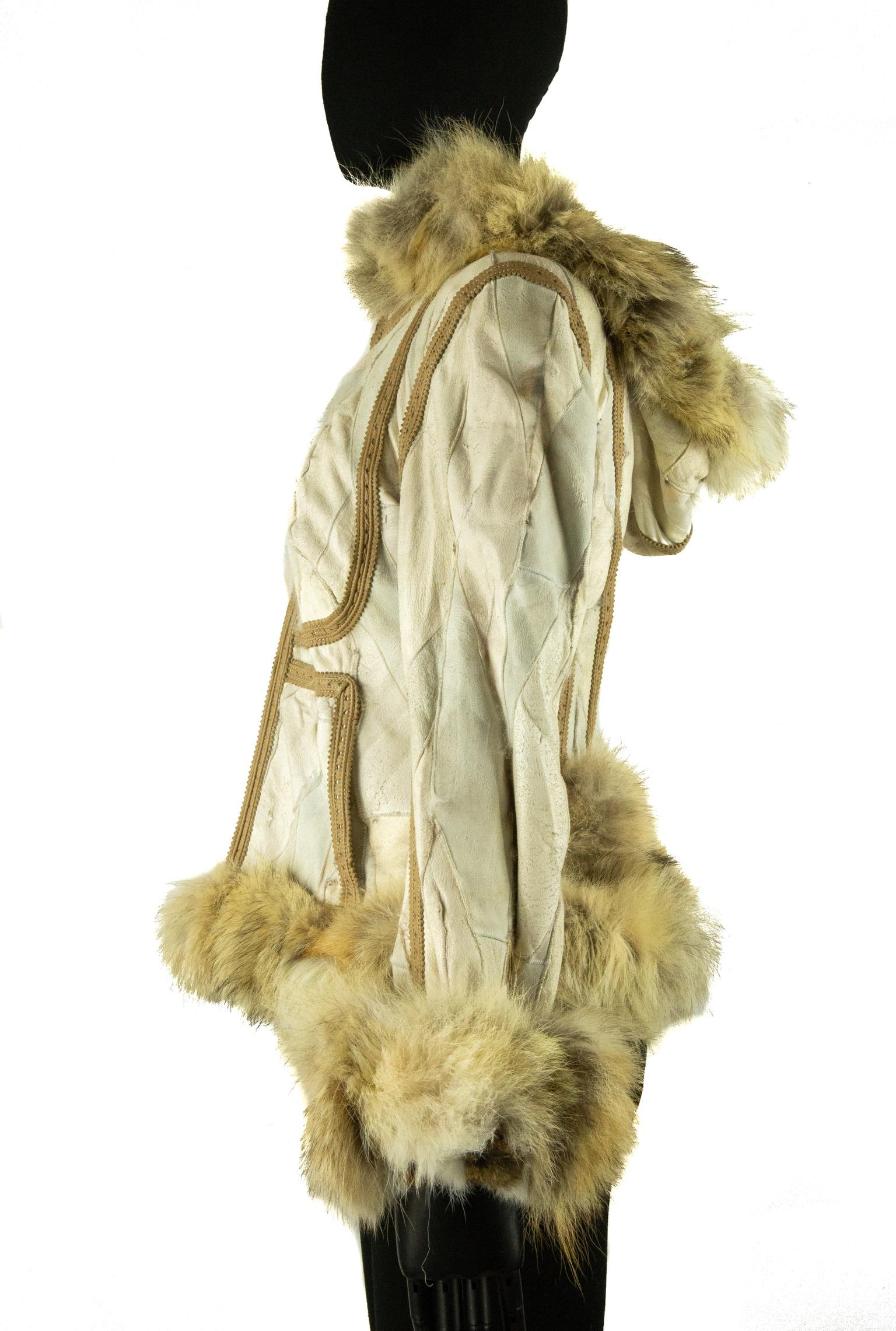 Beige 2003 Alexander McQueen Mixed Fur Jacket For Sale
