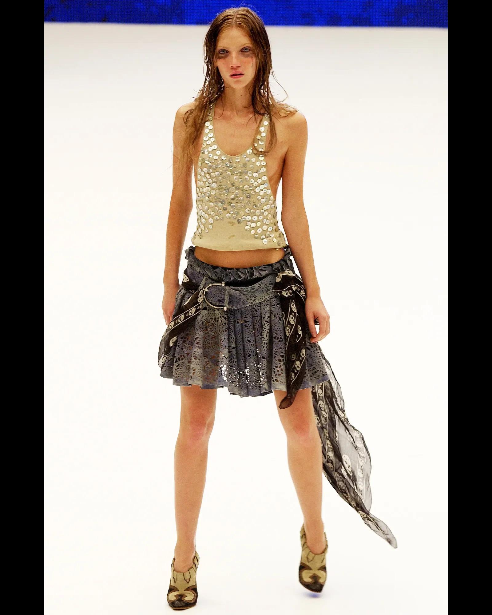 2003 Alexander McQueen Navy Blue Silk Button Embellished Stripes Bias-Cut Gown 7