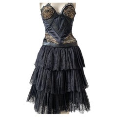 2003 Alexander Mcqueen Vintage Black Beige Dress Kylie Minogue SZ 38 New