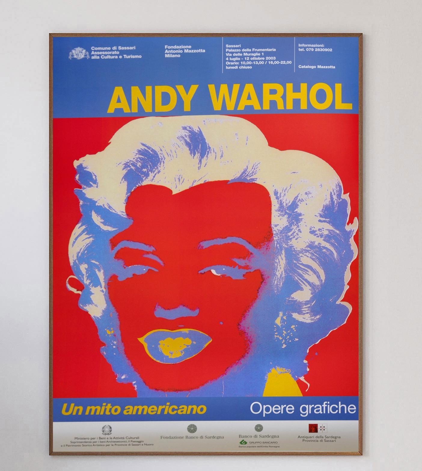 Dieses atemberaubende, helle und lebendige Plakat wurde für die Ausstellung Andy Warhol - Un Mito Americano oder 