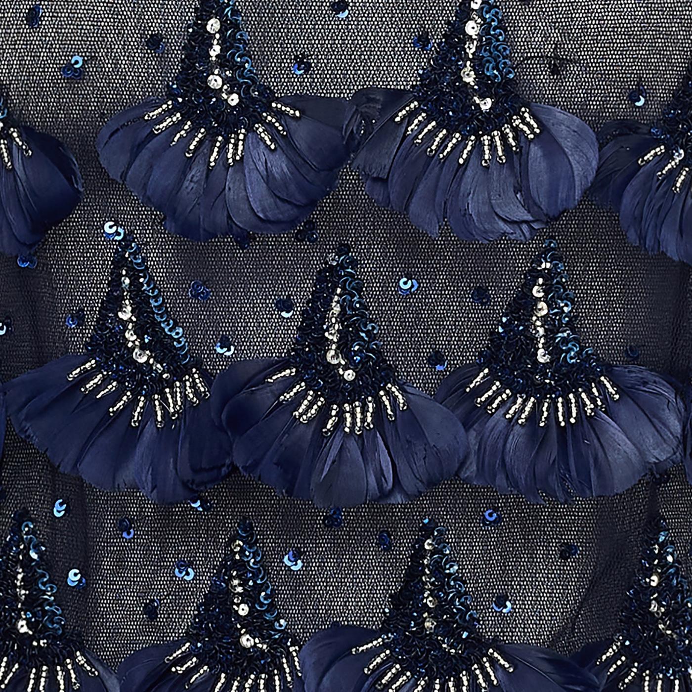 2003 Blumarine Runway Documented Blue Tulle Sequin and Feather Top In Excellent Condition For Sale In London, GB