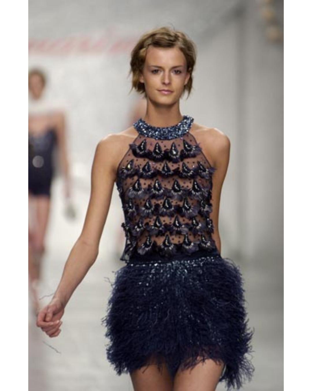 2003 Blumarine Runway Documented Blue Tulle Sequin and Feather Top For Sale 2