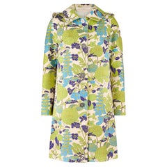 2003 Burberry Green Blue Yellow Floral Wool Coat