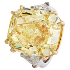 20.03 Carat Cushion Diamond Ring Fancy Yellow 18K Gold Sunlit Royal Radiance