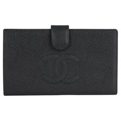 2003 Chanel Black Caviar Leather Vintage Timeless Long Wallet