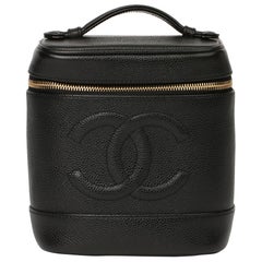 2003 Chanel Black Caviar Leather Vintage Timeless Vanity Case 
