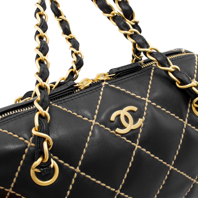 2003 Chanel Black Leather Wild Stitch Surpique Bowler Bag