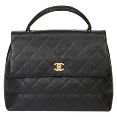 2003 Chanel Black Quilted Caviar Leather Classic Kelly