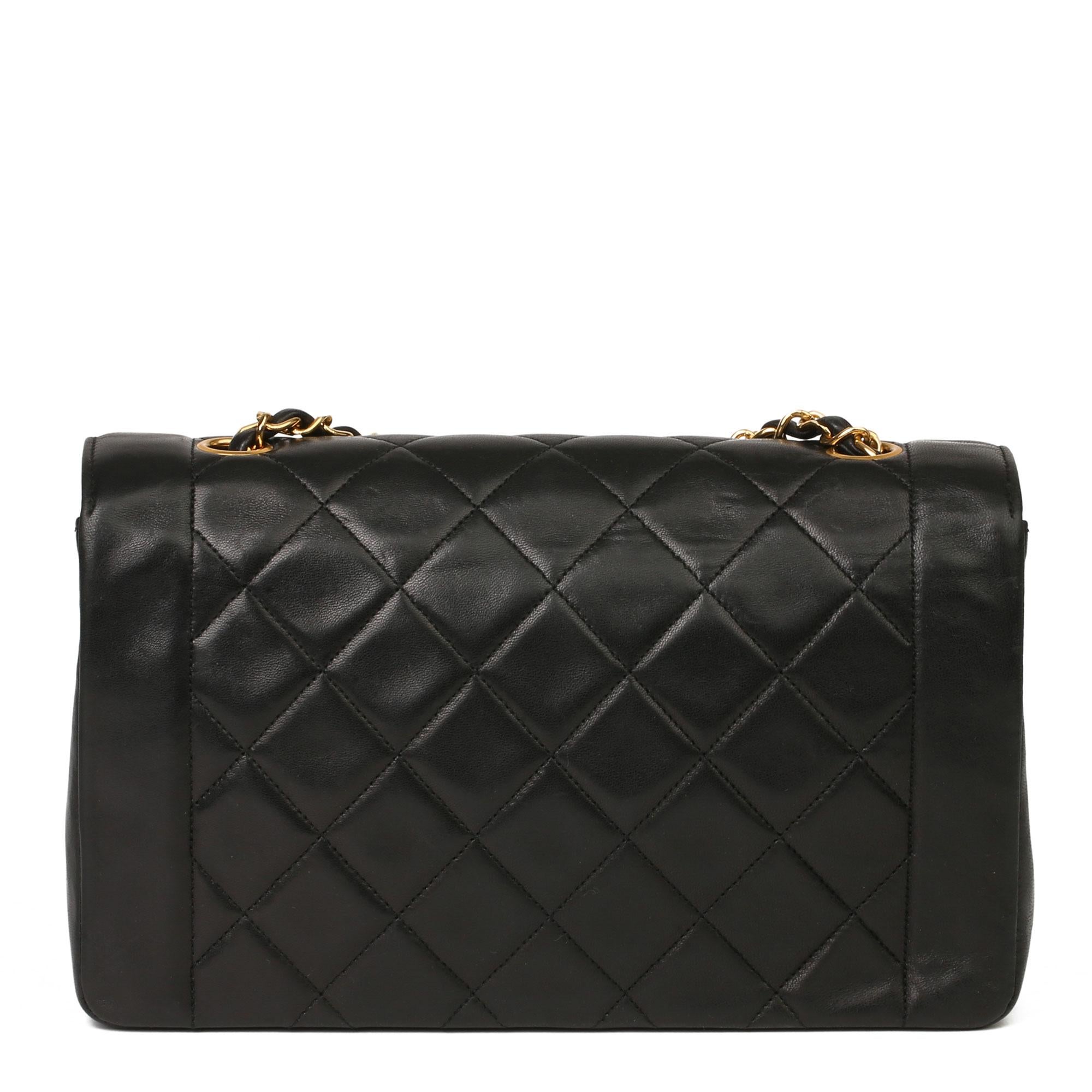 Women's 2003 Chanel Black Quilted Lambskin Medium Diana Classic Single Flap Bag