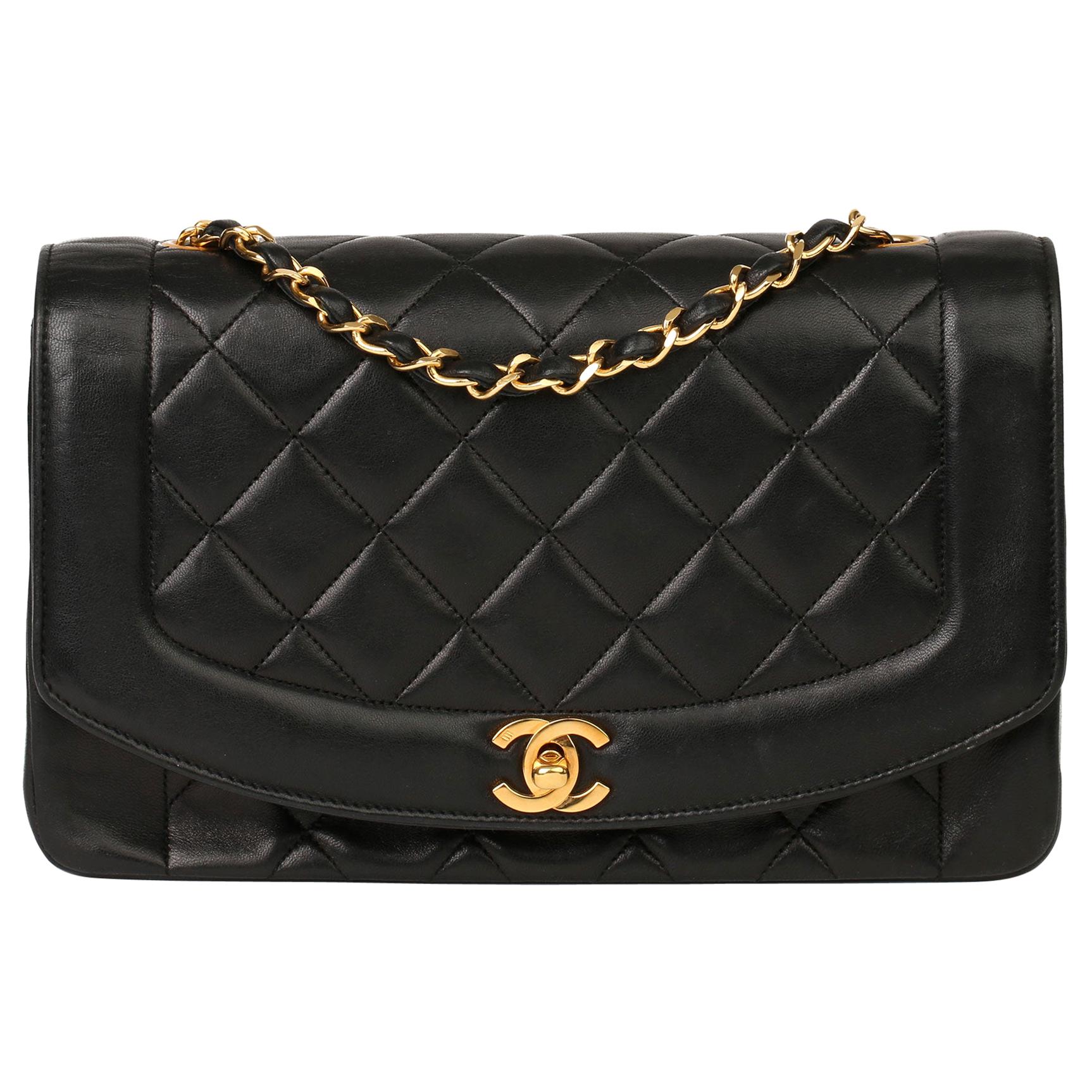 2003 Chanel Black Quilted Lambskin Medium Diana Classic Single Flap Bag