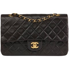 2003 Chanel Black Quilted Lambskin Vintage Medium Classic Double Flap Bag
